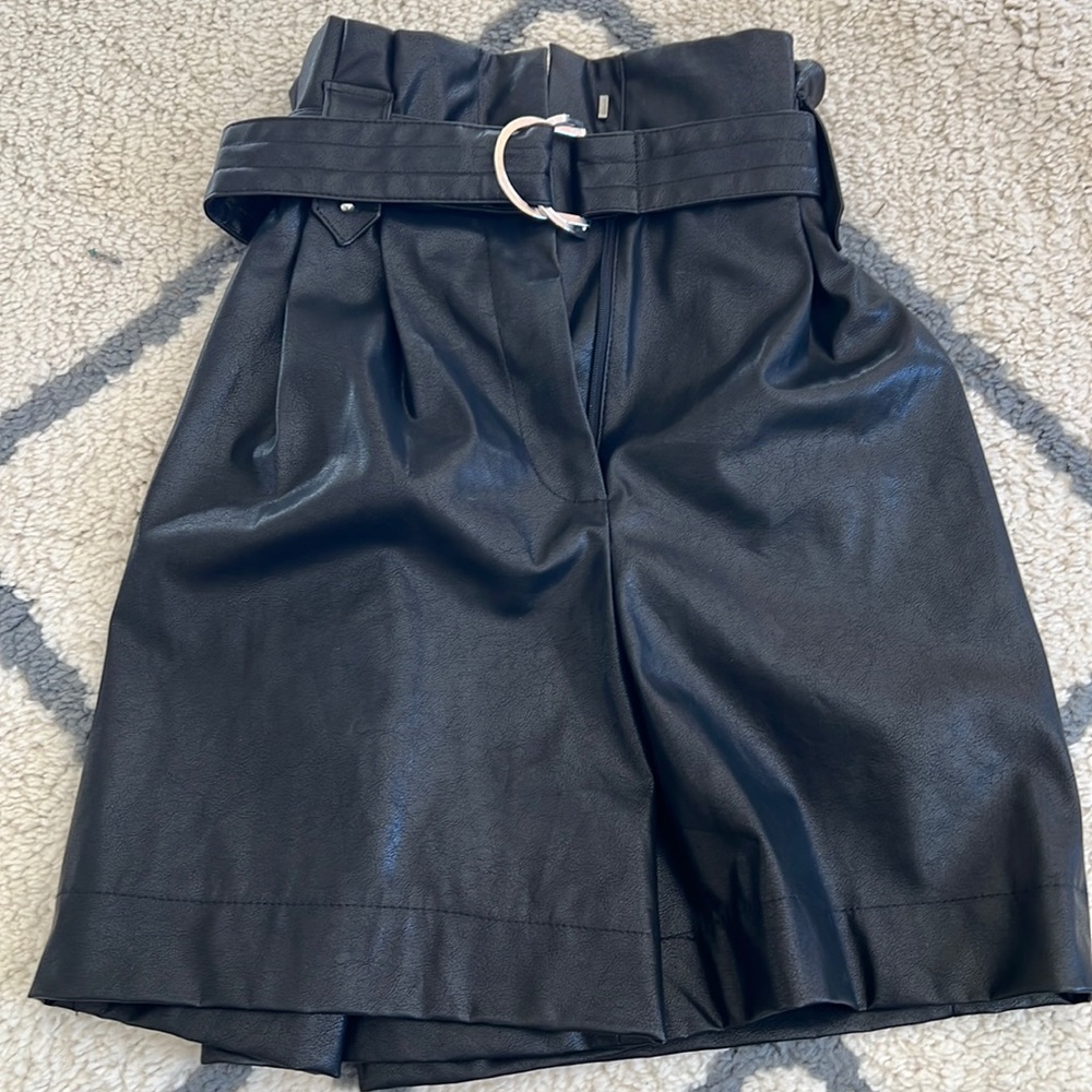 Zara black leather shorts